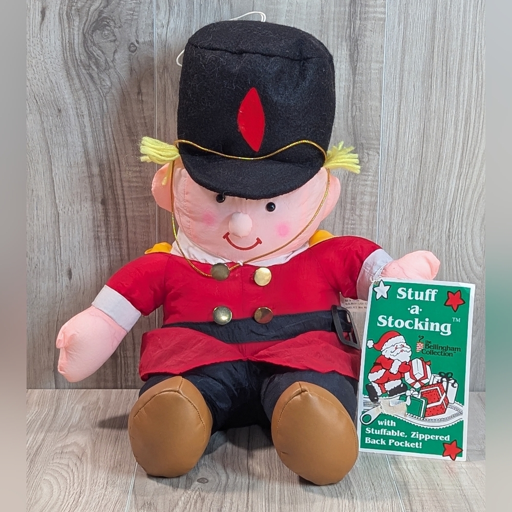 Vintage Christmas Stuff A Stocking Nylon Toy Soldier Stuffed Doll Zipper Back